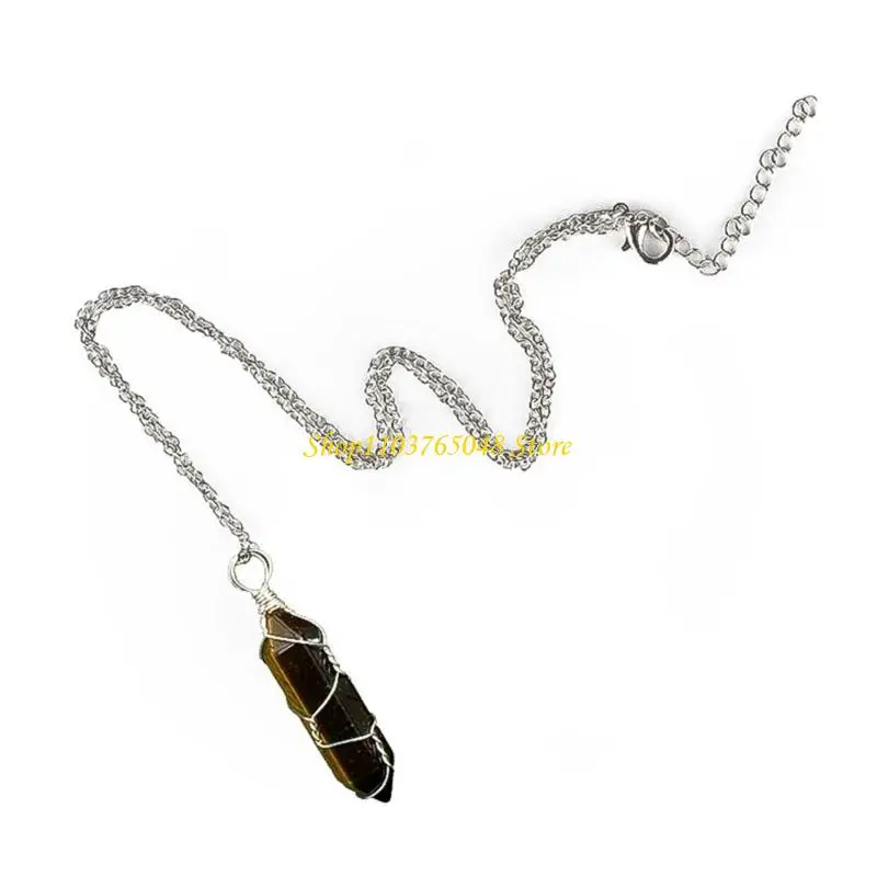 R53E Healing Crystal Pendant Necklaces Pointed Stone Charm Necklace Spiritual Gemstones Pendants Jewelry for Women Girls