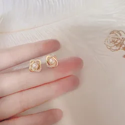 Fashion Cross Stud Earrings For Women Girls Korean Style Elegant Crystal Jewelry Ear Rings Fishtail Lady Earrings Gift