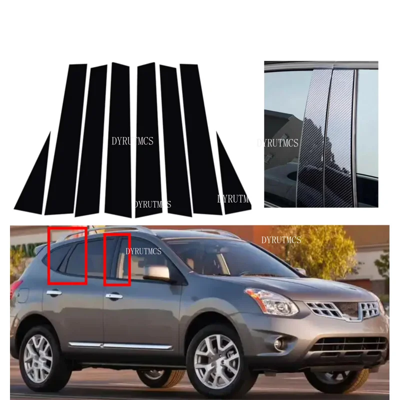 Glossy Black Pillar Post Fit For Nissan X-trail Rogue 2008 2010-2013 Door Window Column BC Trim Sticker Cover Silver Carbon