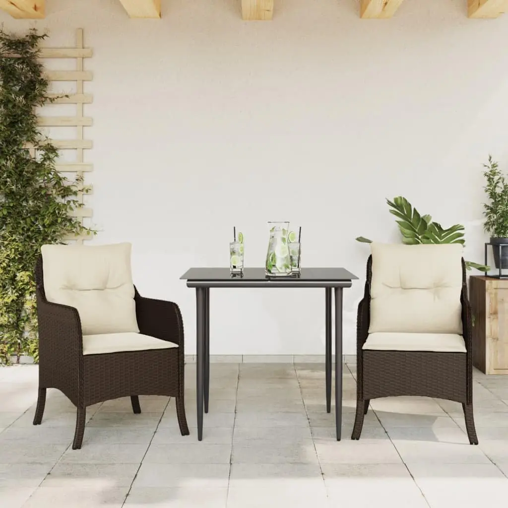 Outdoor Dining Set 3 Piece Patio Furniture with Cushions Brown Poly Rattan, Customized