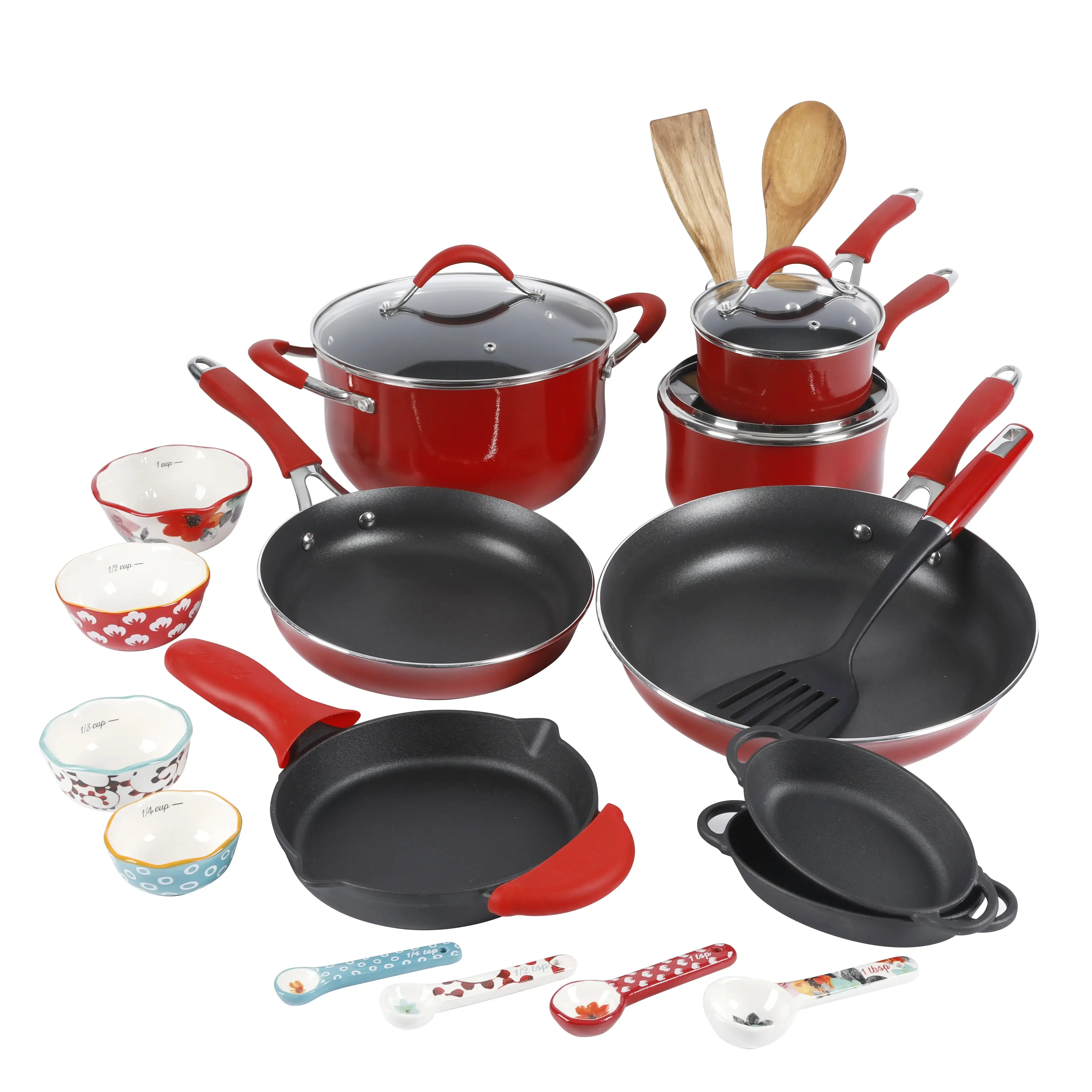 

24-Piece Aluminum Non-Stick Cookware Combo Set, Red