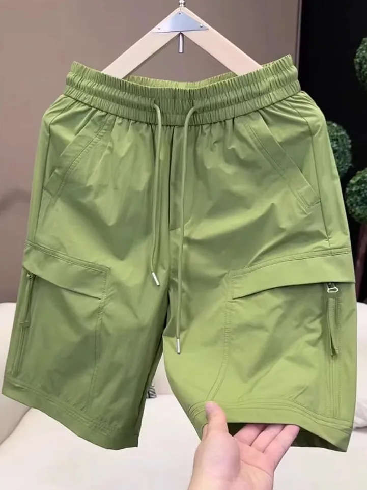 

Men's Summer Thin Straight Leg Workwear orts Qui Dry Five-Quarter Pants Casual Breathable Polyester Fiber Youth Faion