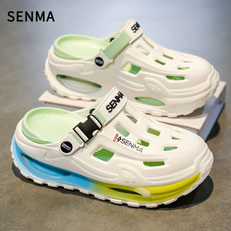 

Мужские летние уличные сандалии SENMA из ЭВА с перфорацией, пляжные шлепанцы без застежек, нескользящие, с мягкой подошвой, двухфункциональные сабо, повседневный стиль