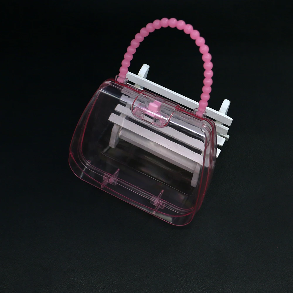Children's Plastic Pink Transparent Storage Box Cartoon Handbag Little Girl Cute Hair Accessory Toy Storage Organization Tool