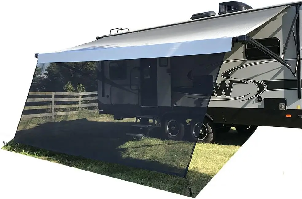 

Awning Sun Shade Screen 9' X 19' 3'' Black Mesh Sunshade Complete Kits Motorhome Camping Trailer Canopy UV SunBlocker Shelter