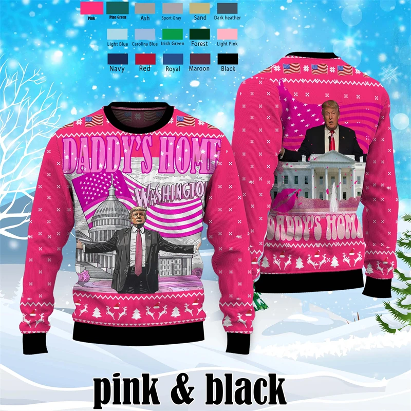 Daddys Home White House Christmas Ugly Sweater Fashion Trend Trump Graphic 3D Printed Sweatshirt Casual Loose Hooded Pullovers