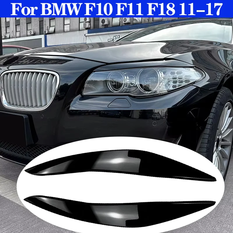 車のヘッドライト,眉毛カバー,光沢のある黒のステッカー,ABSカーアクセサリー,BMW 5シリーズ,f10,f11,2011-2017