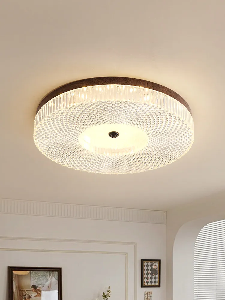 Stylish Mosaic Acrylic Ceiling Lamp Walnut Wood Color Iron Frame Modern Minimalist Ceiling Light High Light Transmission Fixture