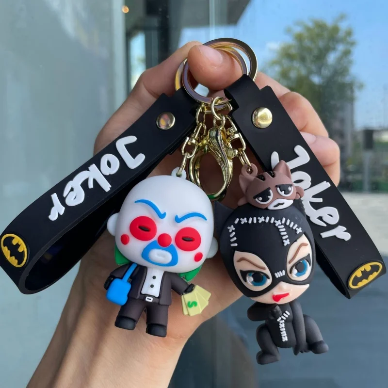 Joker Batman Catwoman Q Version Keychain Cartoon Anime Figure Image Doll Keyring Ornament Key Chain Car Bag Pendant Kids Gift