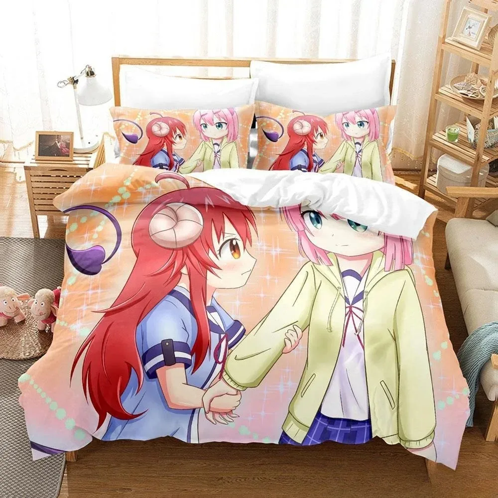 New Anime Girls The Demon Girl Next Door Bedding Set Single Twin Full Queen King Size Bed Set Adult Kid Bedroom Duvetcover Sets