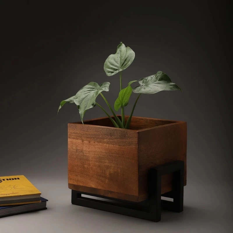 Simple style creative home decoration wooden square flower pot