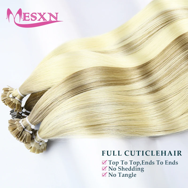 Extensiones de cabello de punta plana de alta calidad MESXN, extensiones de cabello de fusión humana Real Natural, Color marrón Rubio, engrosamiento de raíces