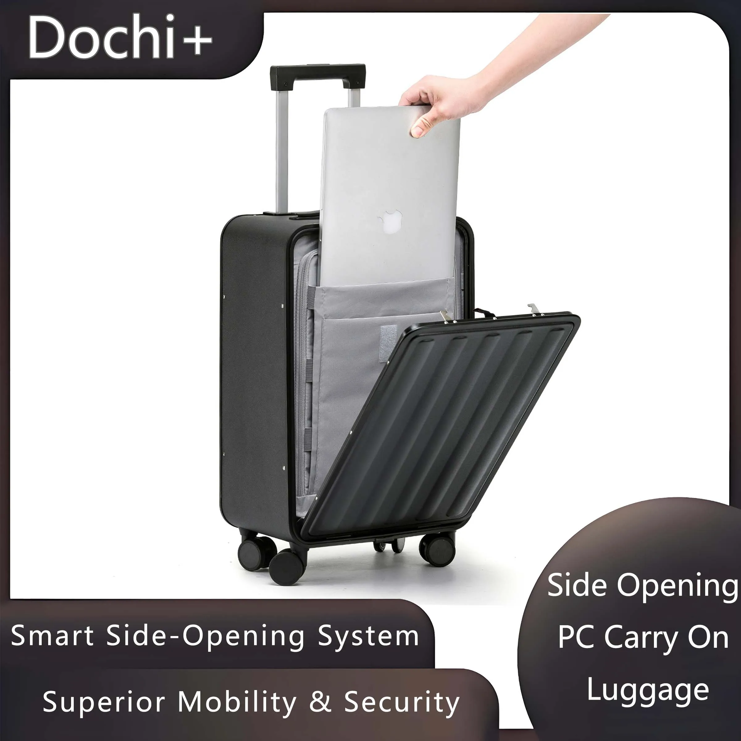 

Dochi+ 17" Side Opening PC Carry On Luggage with TSA Lock - Lightweight Business Travel Suitcase, Japanese Hinomoto Silent Wheel