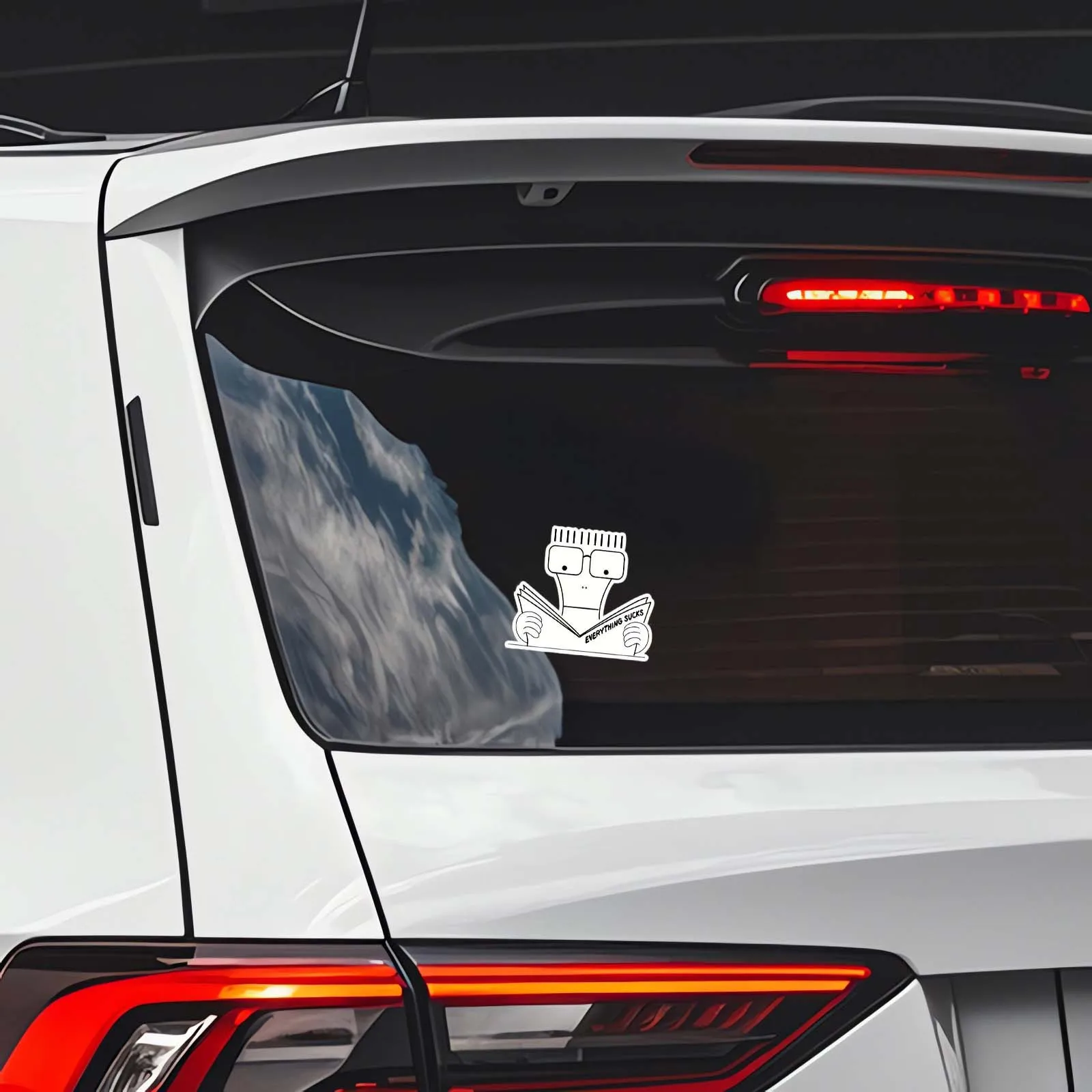 1PC Cartoon Character "EVERYTHING SUCKS" Black White Sticker Decal For Car Window Laptop