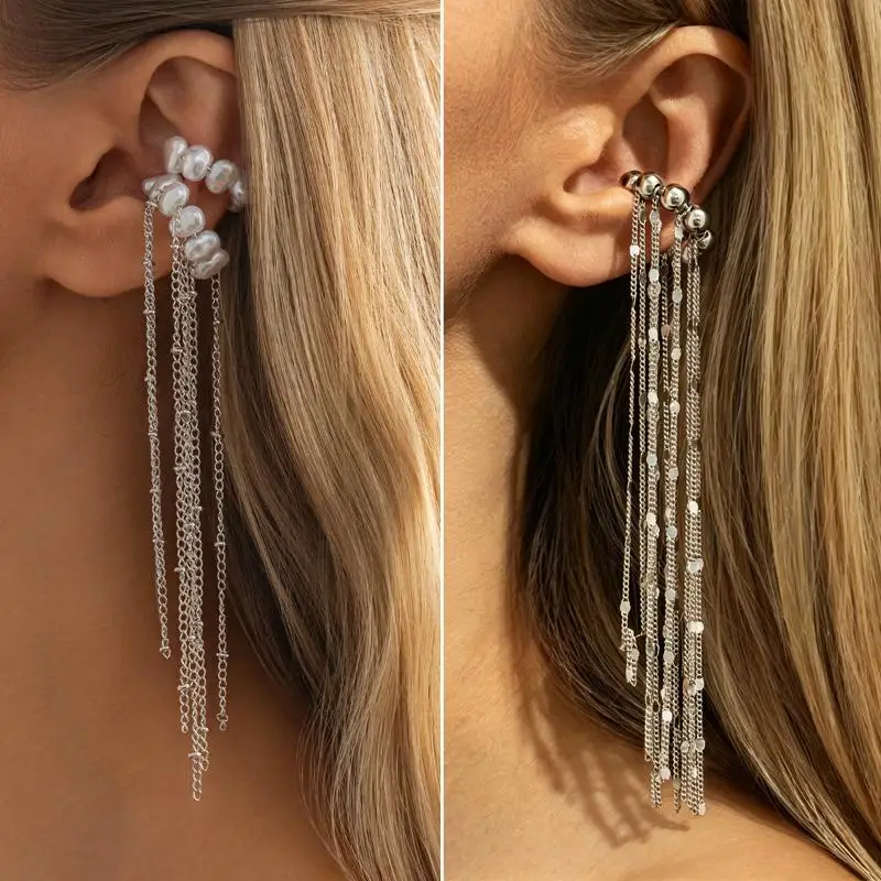 1/2Pcs Fashionably Simple Long Tassel Ear Cuff Ear Bone Clip Without Ear Hole