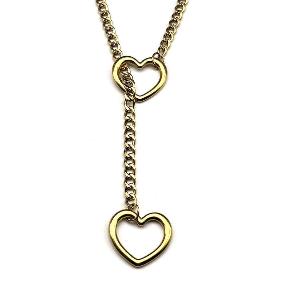 Heart O-ring Slip Chain For Women Men Punk Rock Necklace Stainless Steel Gold Color Adjustable Y-Necklace Long Chain Jewelry