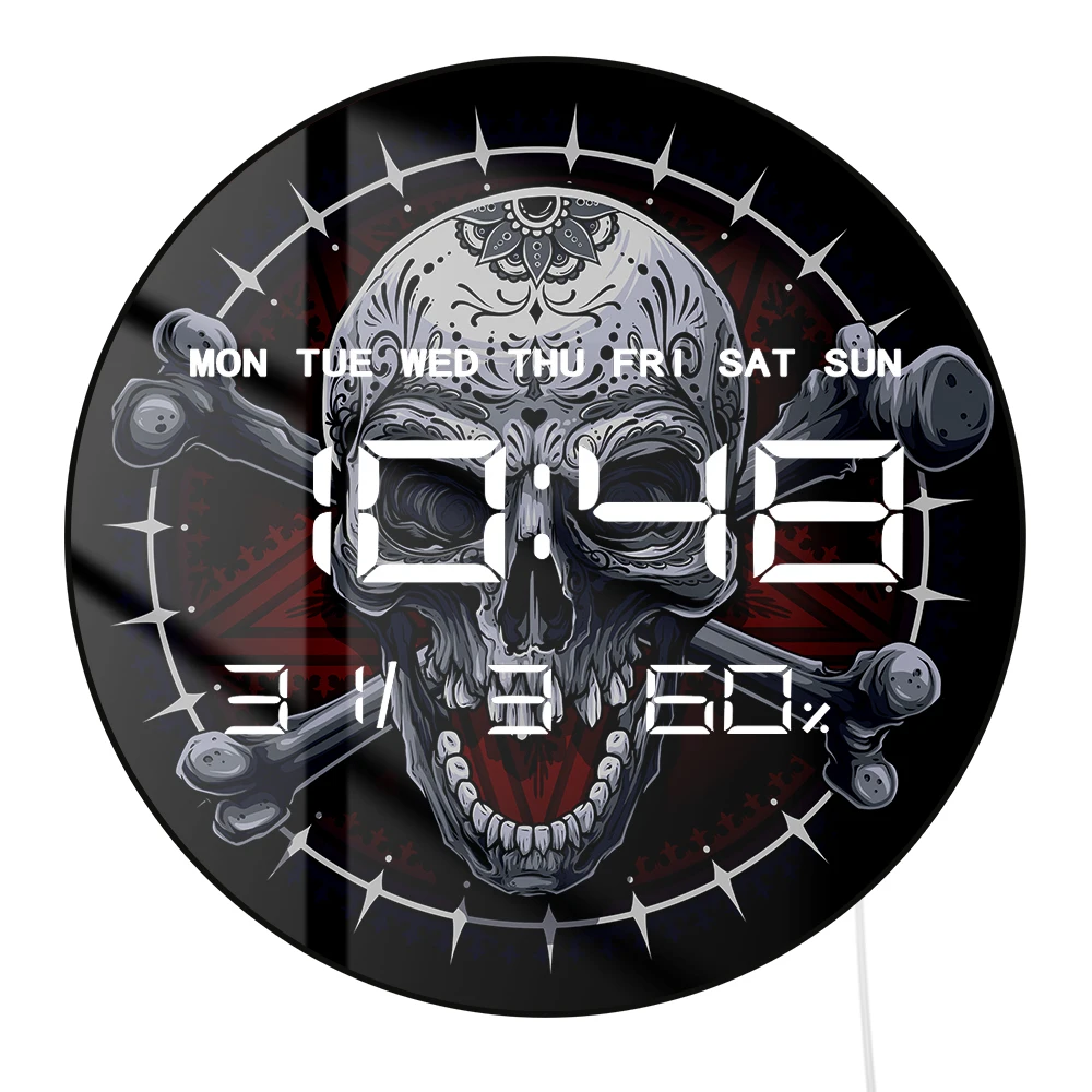 Скрещенный костяной череп, большие цифровые светодиодные настенные часы, Хэллоуин, домашний декор, дисплей времени, ужас, мексиканский скелет, электрические цифровые часы