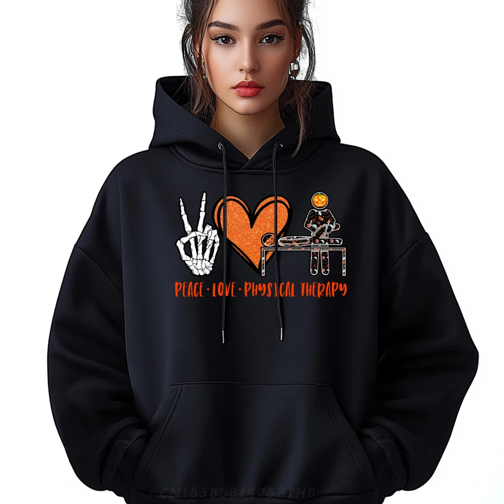 

Halloween Skeleton Peace Love Physical Therapy Camisetas Camiseta Hoodies Men Christmas Sweater Long Sleeve