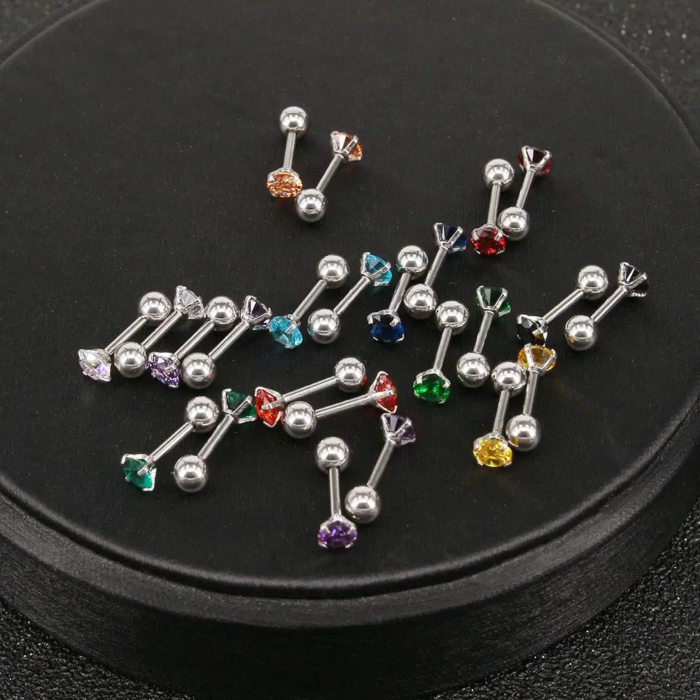 1 Pair CZ Ear Stud Mixed Colors Cartilage Earrings Set Stainless Steel Barbell Studs Earrings Helix Tragus Piercing 2-8mm