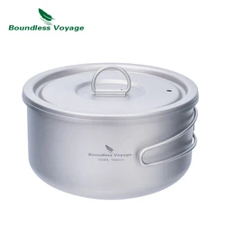Boundless Voyage Titanium Camping Pot with Lid Ultralight Outdoor Cooking Pot Single Layer Lunch Box with Folding Handle Ti2041C