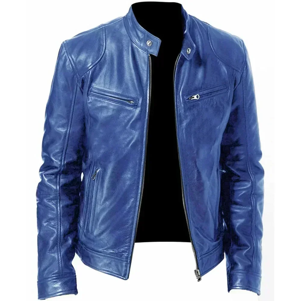 2025 Leather Motorcycle Jacket Men Stand Collar Casual Slim Short-Coat PU Jacket Autumn Winter Windproof Leather Coat Blazer Men