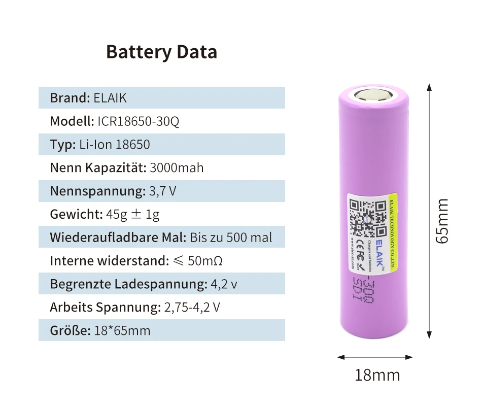 3.7V 3000mAh 18650 Battery For Samsung INR18650 30Q Lithium Lon Battery Replacement External Battery