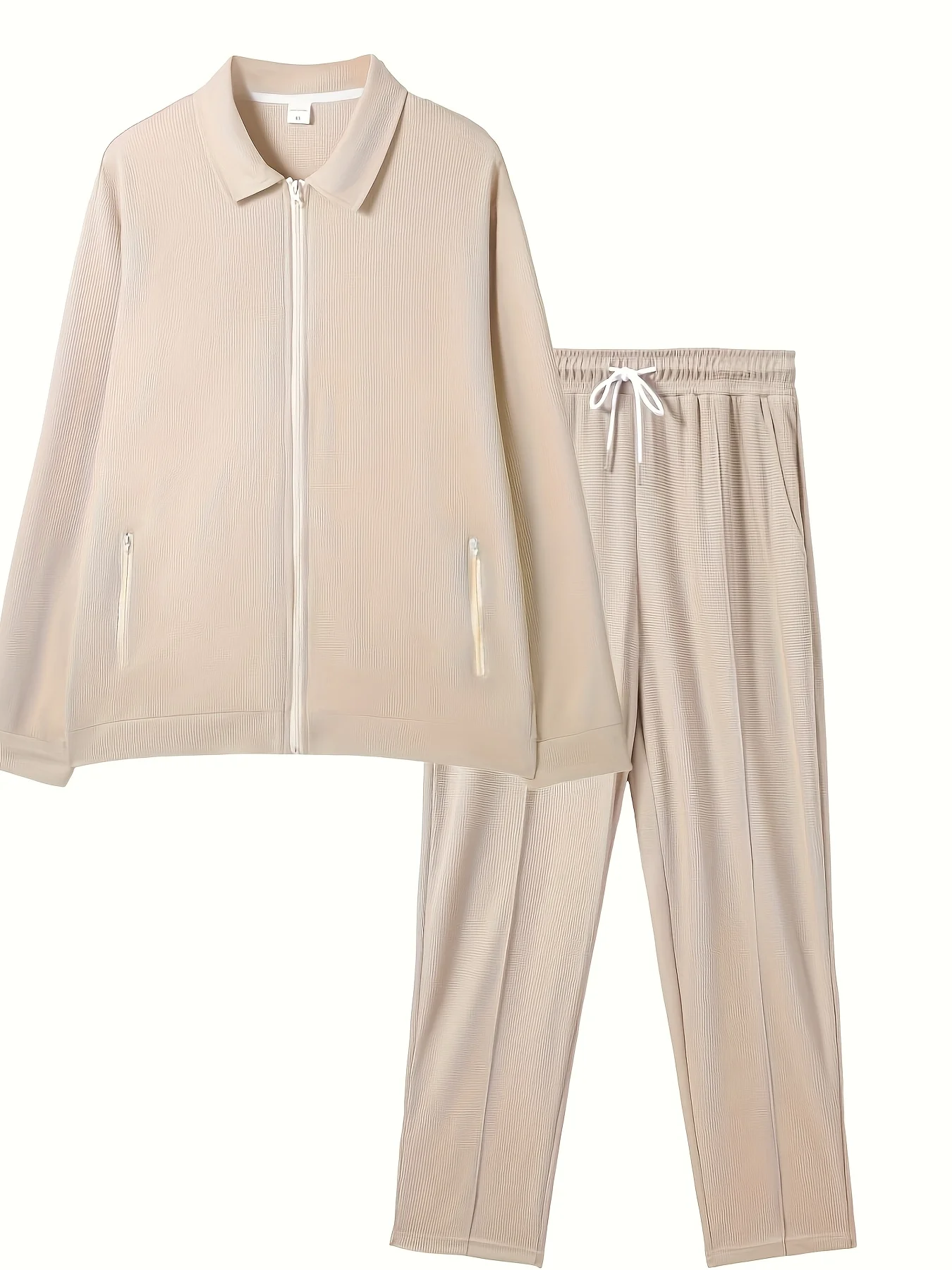 Conjunto deportivo de 2 piezas de manga larga de color sólido para hombre, conjunto de chaqueta y pantalones con cremallera, adecuado para deportes al aire libre