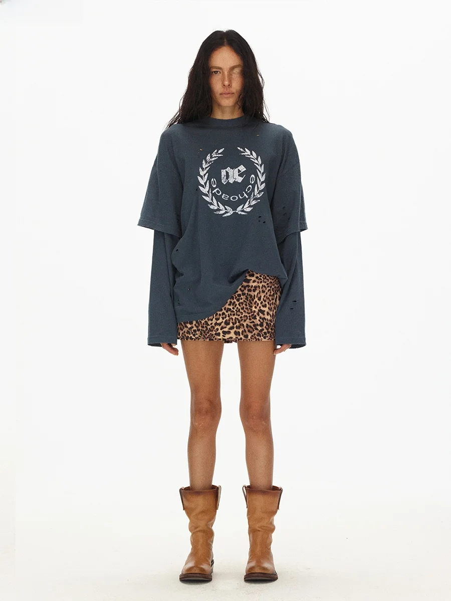  Ade Wild beyond Bounds Clean Cut Style Soft Light Satin Feel Leopard Print Ultra Short Skirt Pants Women's Fashion