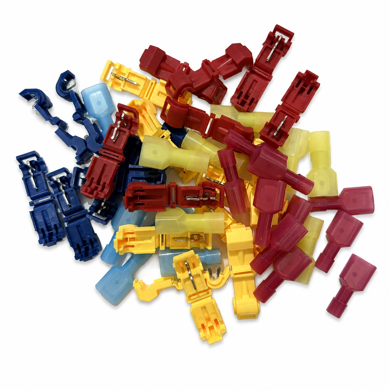60pcs No Stripping Needed, Nylon Insulated Quick Connect T-Terminals for Automotive Wiring Crimps, 22-18, 18-14, 12-10 AWG