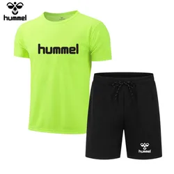 2024 New Brand HUMMEL Men's Sportswear Two-piece Summer Quick-drying Mesh Short Sleeve + Shorts Set Hawaii S-4XL