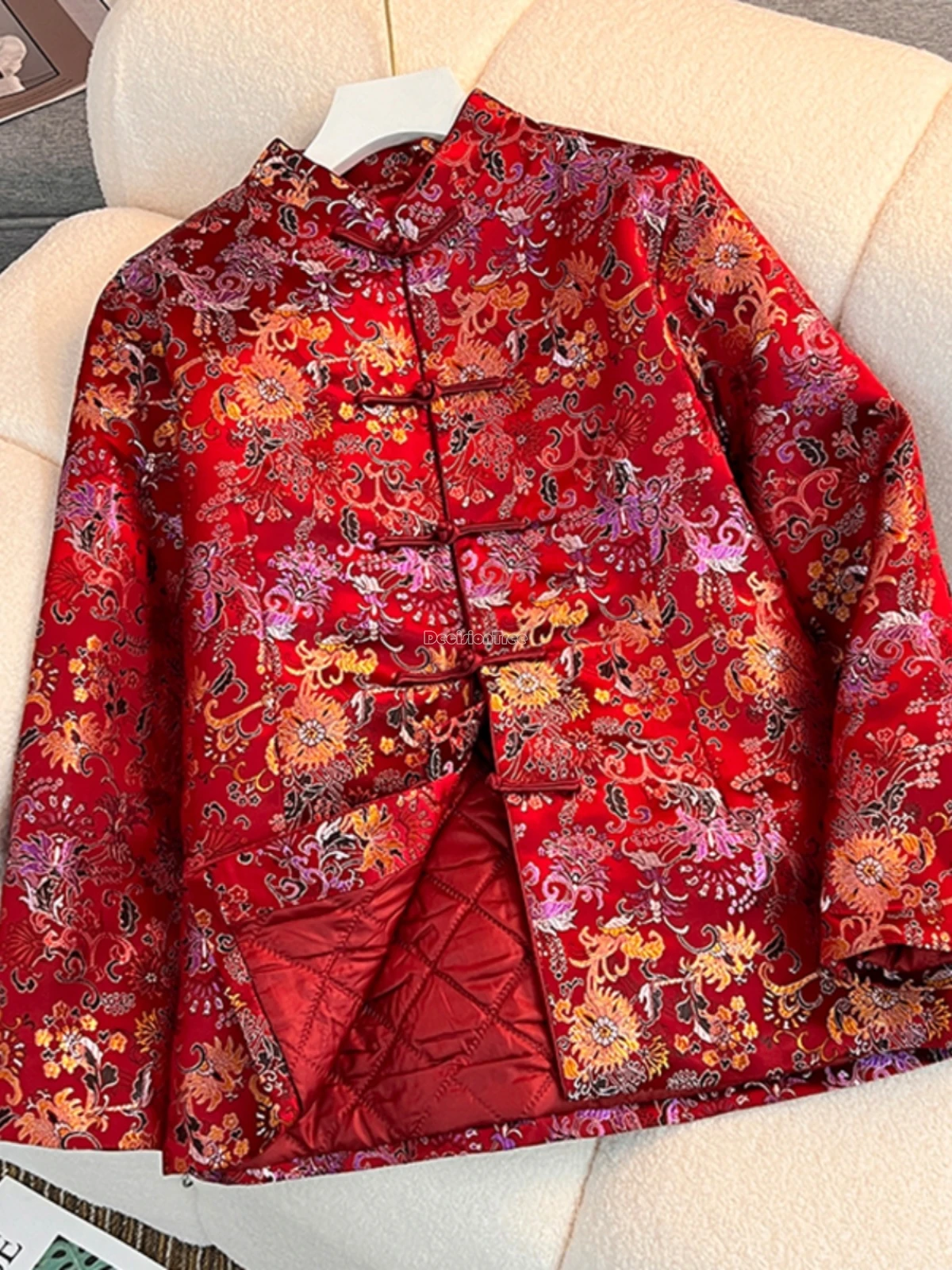

2025 chinese style retro fashion national stand collar long sleeve tang suit cotton-padded jacket women jacquard cheongsam top