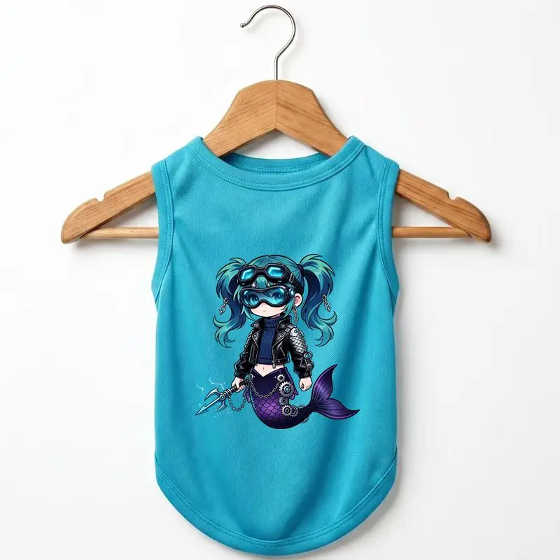 

Summer Dog Funny Mermaid Vest, Thin Breathable, Pet Print T-Shirt, Cute Anime Style