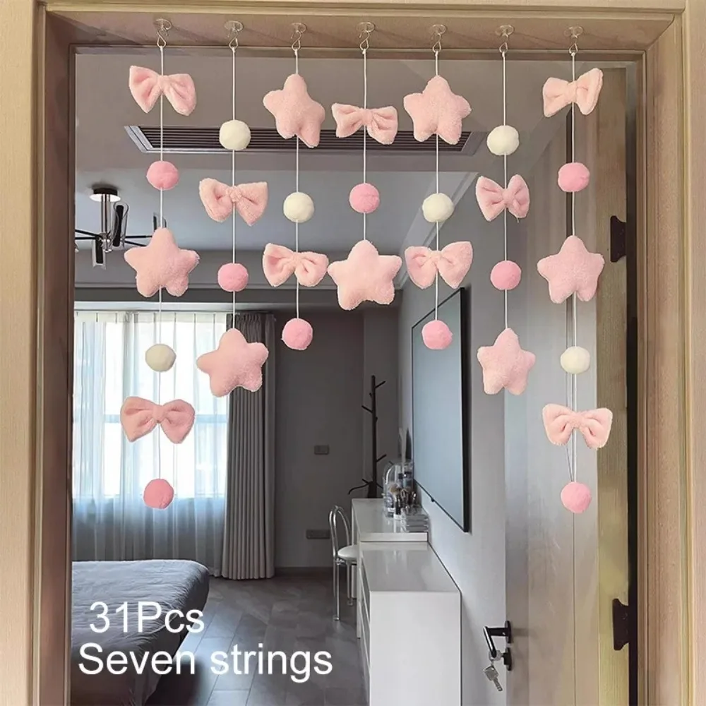 Cortina de puerta con borlas de 7/9 cuerdas, lazo rosa en forma de cinco estrellas, cortina con borlas, decoración de puerta colgante, cortina para decoración del hogar