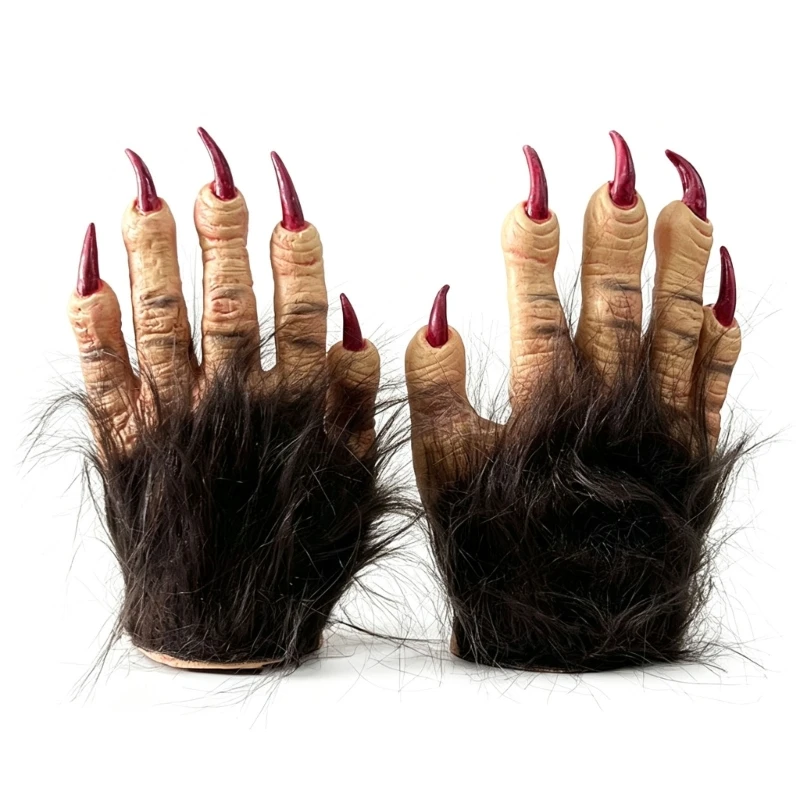 DXAE Party Claw Hand Props Brown Plush Costume Gloves with Textured Latex Fingers, Pair for Stage Use, Role Play, Character