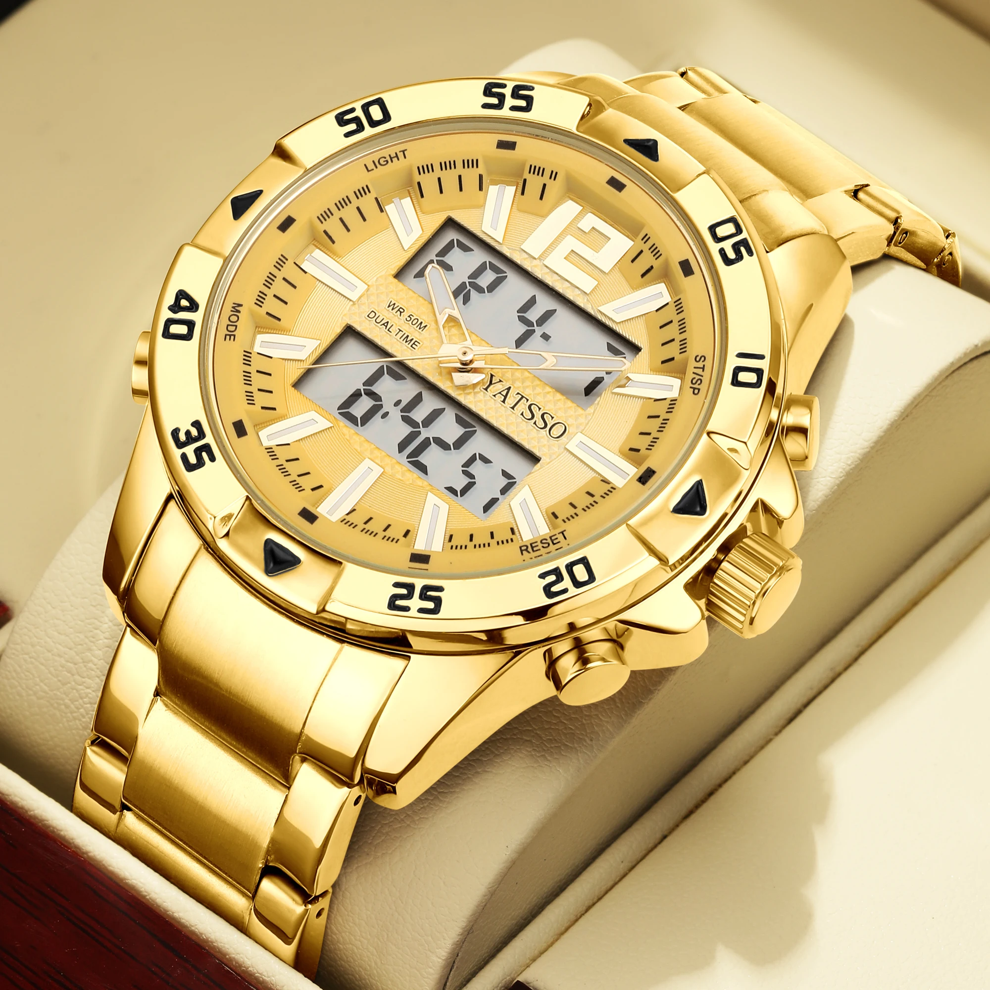 

Men's Hybrid Watch - Digital Analog Display Stainless Steel Band Alloy Case Tachymeter Bezel Multi-Function Quartz Sport Watch