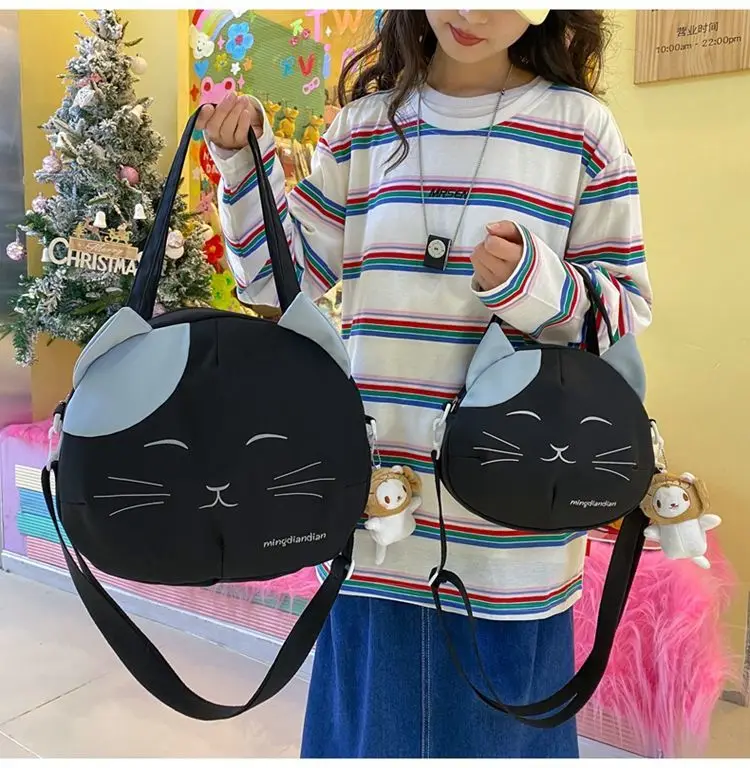 Cute Cat Tote Bag Large Capacity Round Cartoon Handbags Shoulder Bag Bags for Women Youth Fashion Sling Messenger Bag Purses Sac