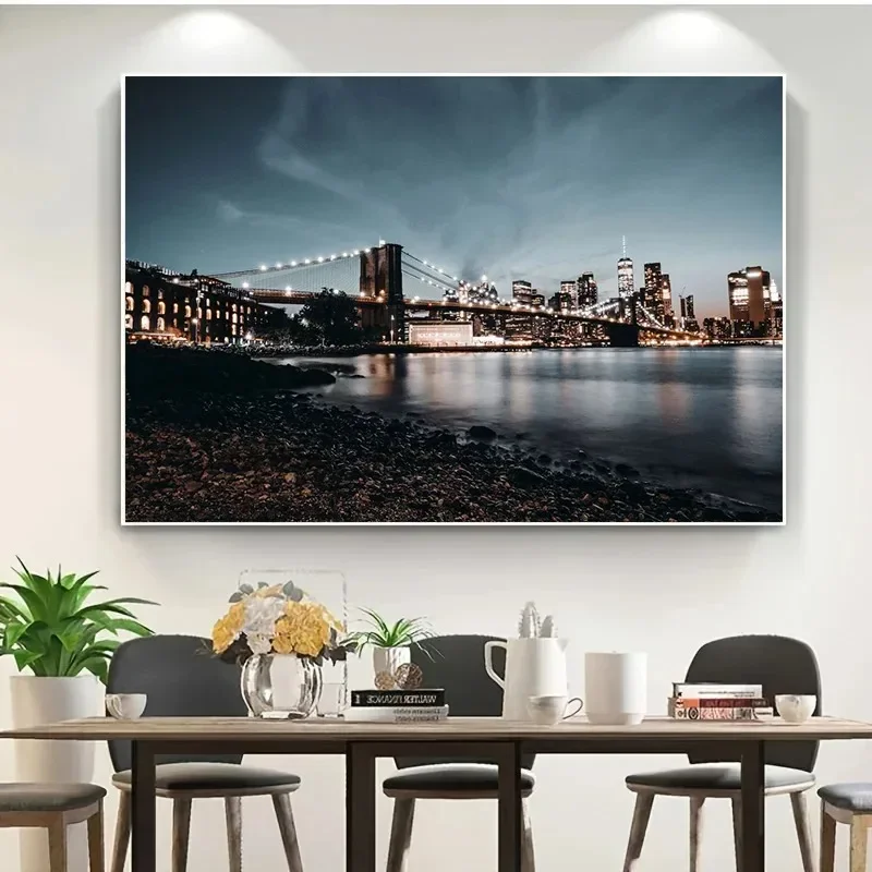 New York City Night Skyline Landscape Neon Building Poster Canvas Painting Wall Art Pictures for Living Room Home Decor