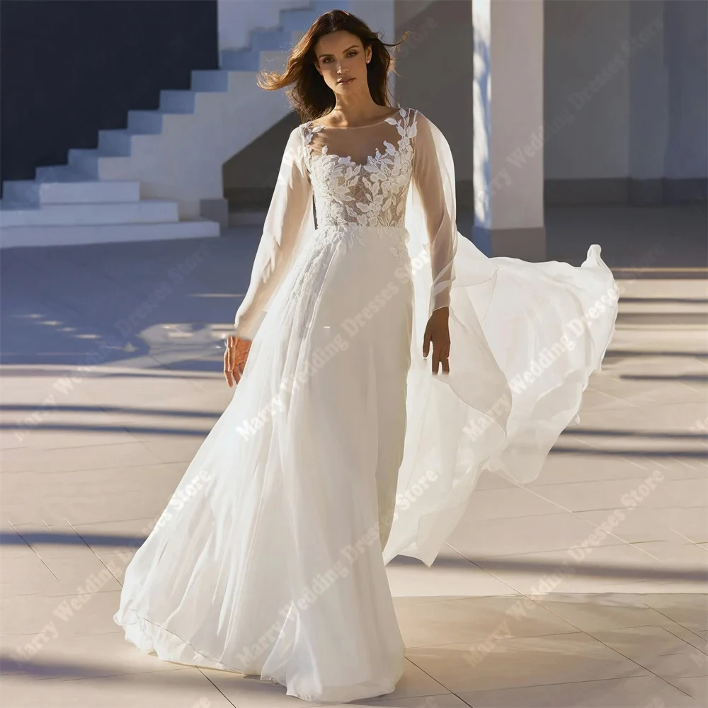 

Modest A Line Women Wedding Dresses Fashionable Appliques Lace Bridal Gowns Long Sleeves Banquet Vestidos De Novias Customized