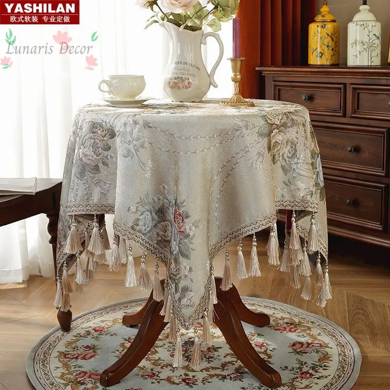 European style round tablecloth, available in various sizes for round and rectangular dining tables
