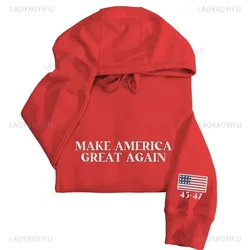 2024 Make America Great Again Sweatshirt Trump President 45 47 Warm Hoodie Autumn Winter Fashion Red Drop Shoulder Man Pullover