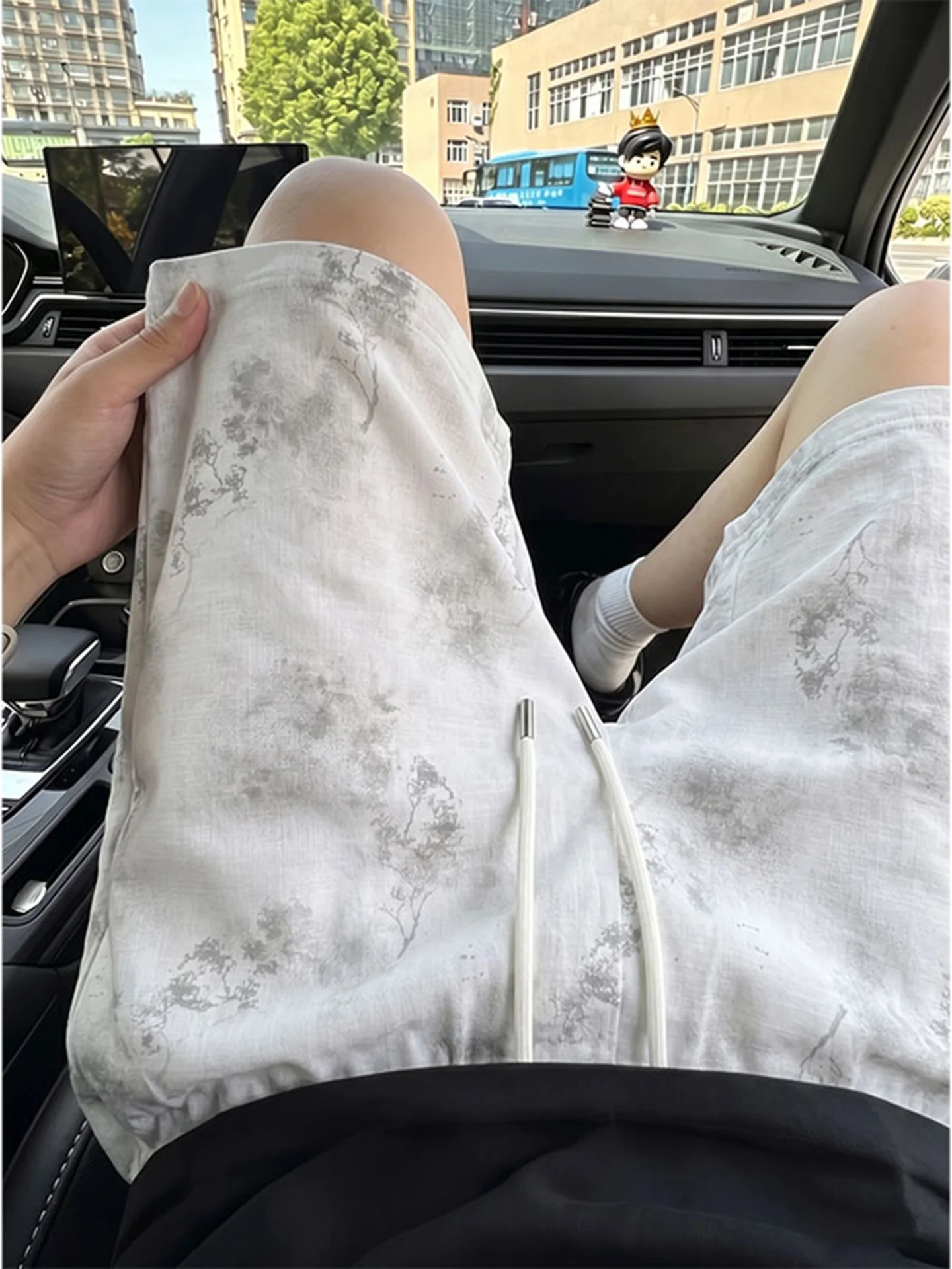 New Chinese Style Water-Mark Dyed Imitation Linen Ice-Silk Shorts Men's Summer Thin Outerwear Five-Part Beach Pants