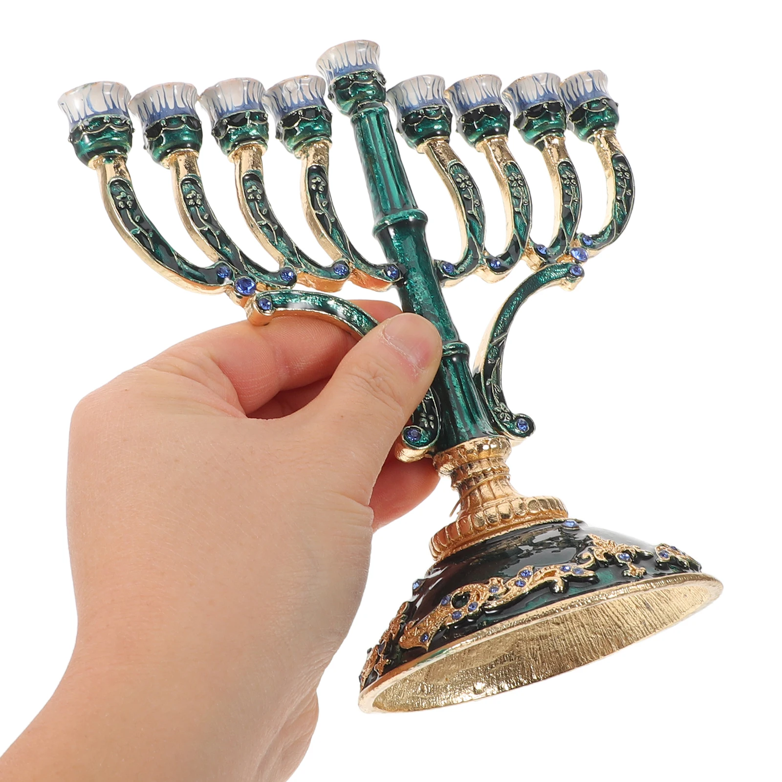 

Hanukkah Menorah 9 Branch Vintage Enamel Judaica Holder Table Centerpiece for Jewish Holiday Decorations