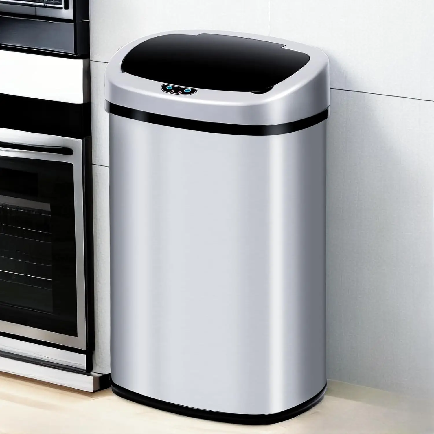 Kitchen Trash Can Touch Free Automatic Stainless Steel Waste Bin Metal Garbage Can with Lid  Large Capacit