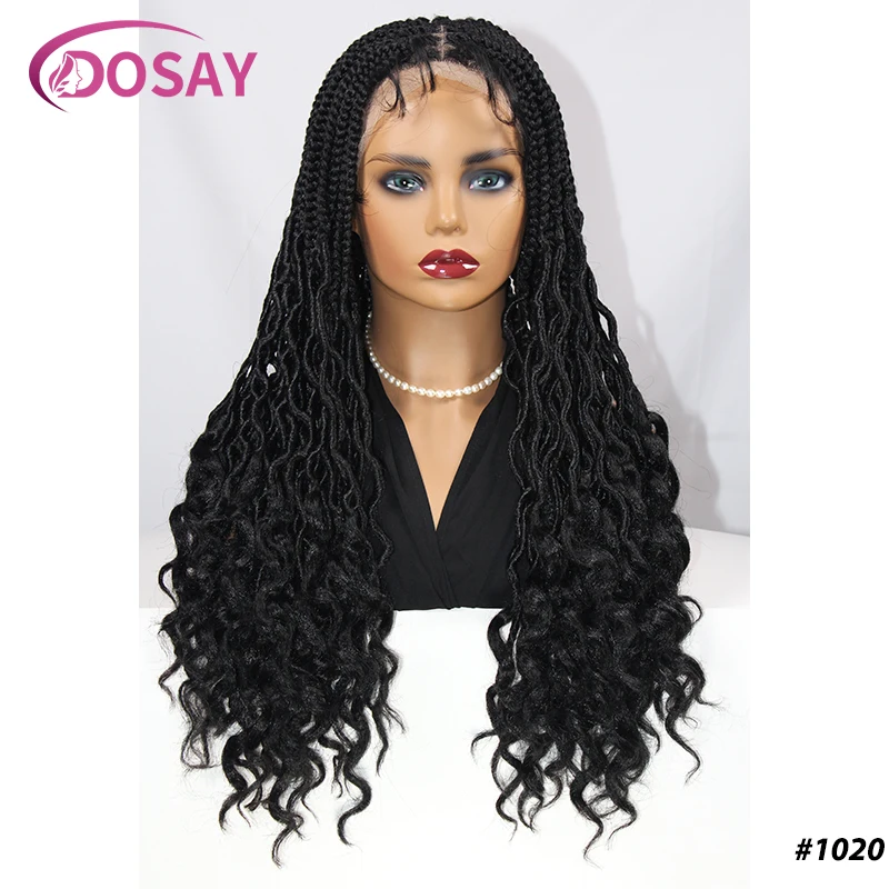 

3-Mixed Braid Synthetic Wig Knotless Box Braids Wigs For Black Women Wavy Locs Curly Locs 24'' Cornrow Braid Lace Wig Dreadlocks