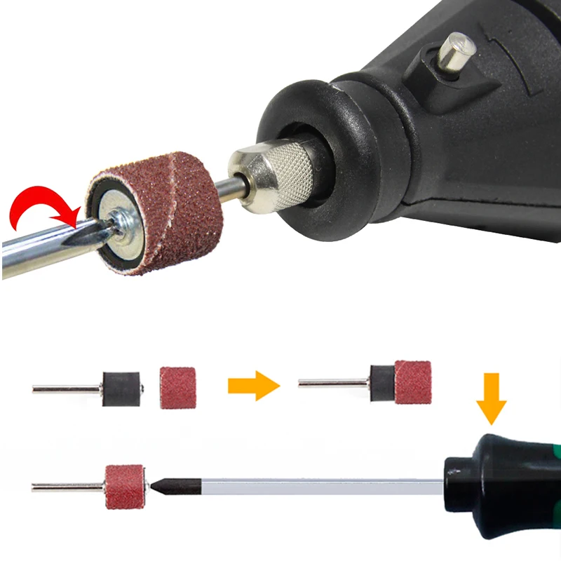 XCAN 120-teiliges Schleiftrommelset # 60 # 80 # 120 # Schleifband mit 320er Körnung und 1/8'' Sanddornen für Dremel-Rotationswerkzeug – Detail 6