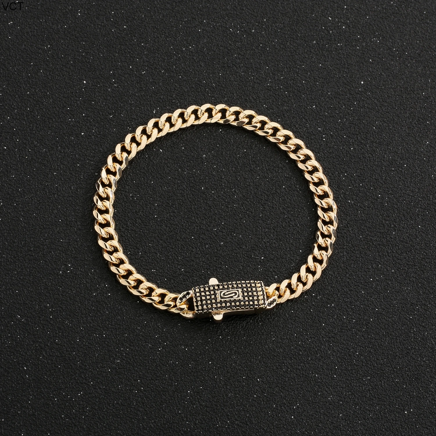 

New fashion style 14K gold-plated Monaco chain buckle black gemstone Cuban 6mm bracelet for girlfriend Christmas gift wholesale