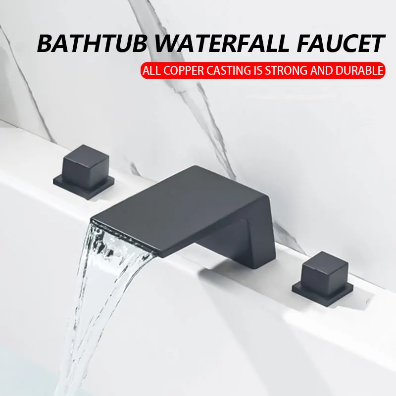 New Long Waterfall Bathtub faucet hot and cold Water Mixer Split 3PCS  bath faucet Set Square