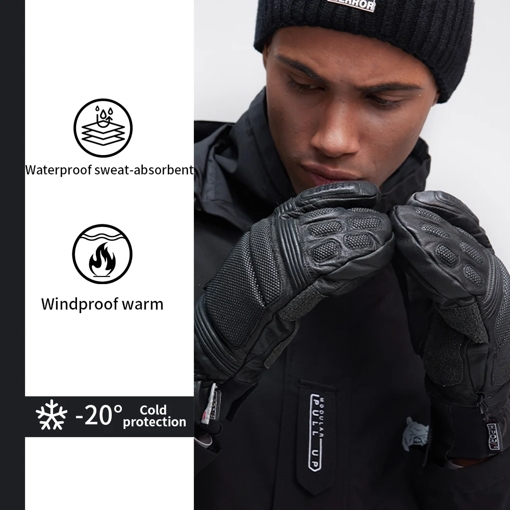 TERROR RACE MITTEN ski gloves - 3M Thinsulate durable PU -30° waterproof, windproof cold-resistant Non-slip wear-resistant palm