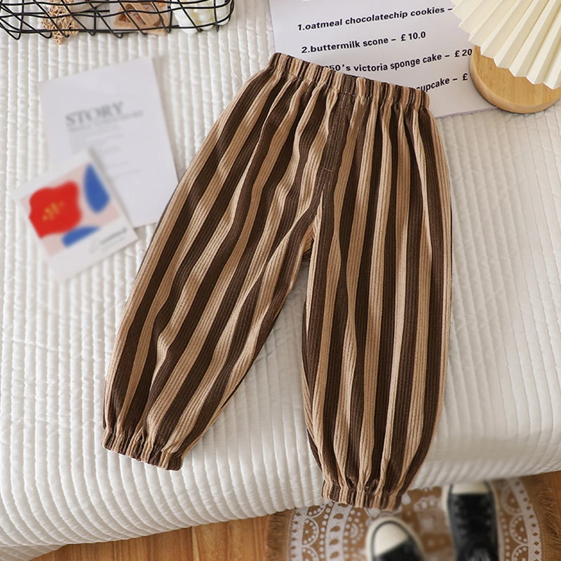 Spring Kid Loose Sweatpant Solid Striped Plaid Soft Elastic-Waisted Pants Casual Outing Fashion Sport Pants for kids 7-36M