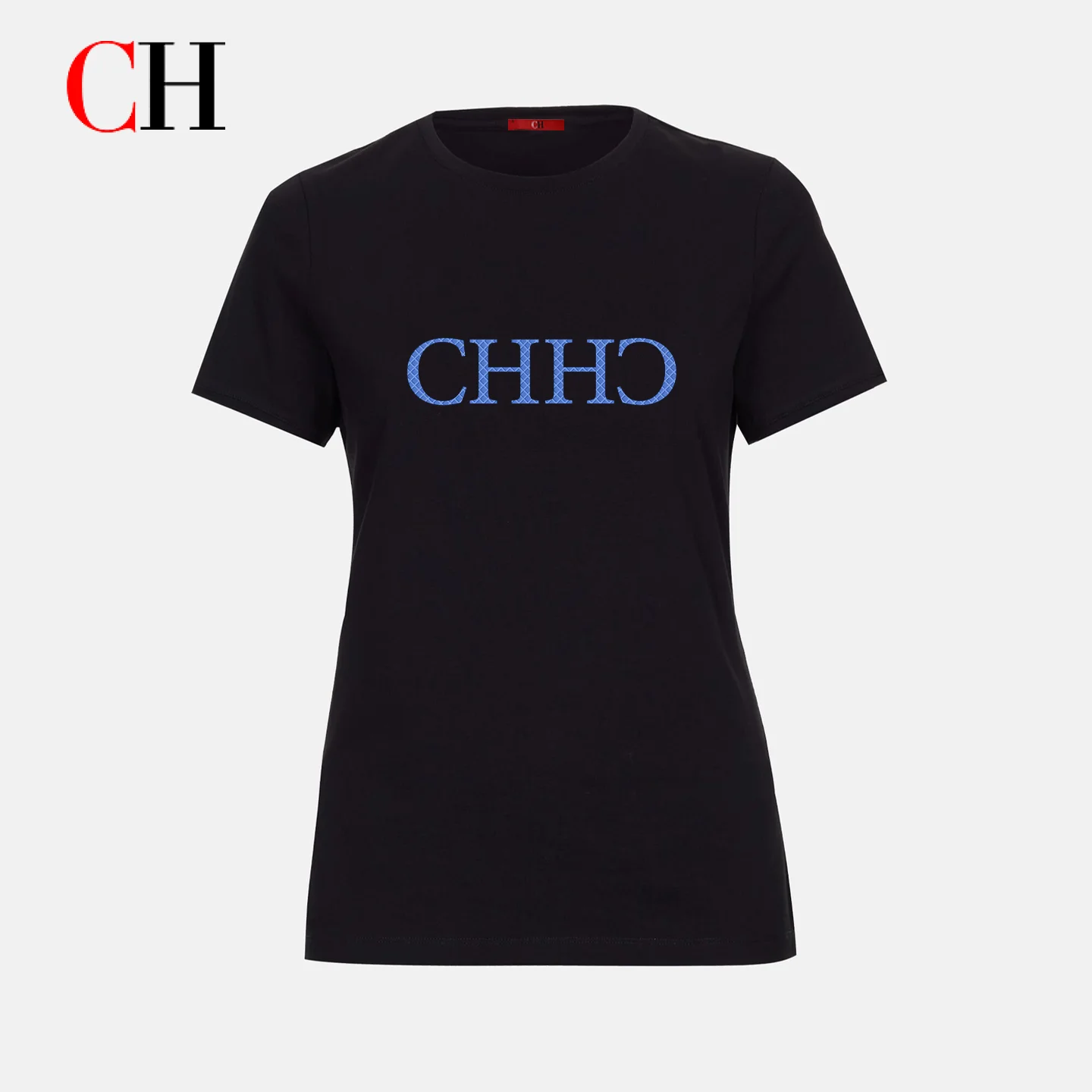 CH Women's Mirror Letter Print T-Shirt Short Sleeve Crew Neck Casual Loose Tee Summer Fashion Streetwear Top
